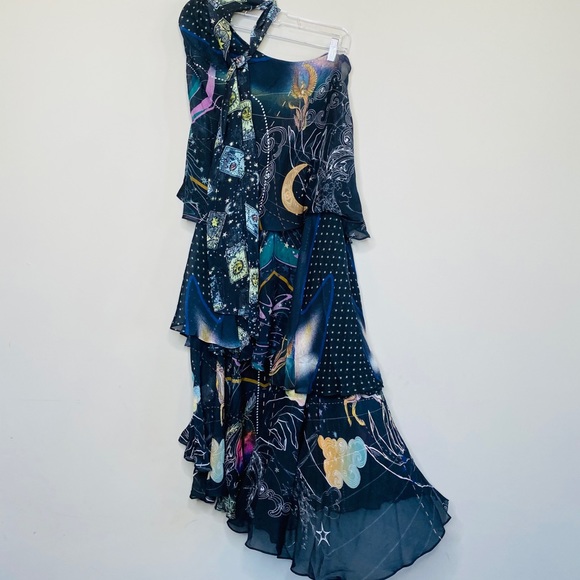 Camilla Asymmetrical Neck Tie Midnight Moon Dress - Picture 11 of 16